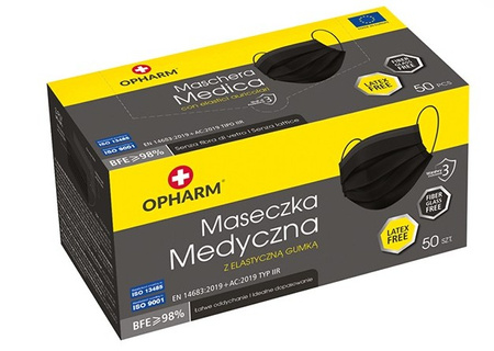 Maseczki Medyczne Opharm 50 sztuk pudełko czarna