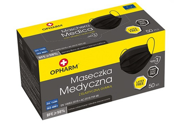 Maseczki Medyczne Opharm 50 sztuk pudełko czarna